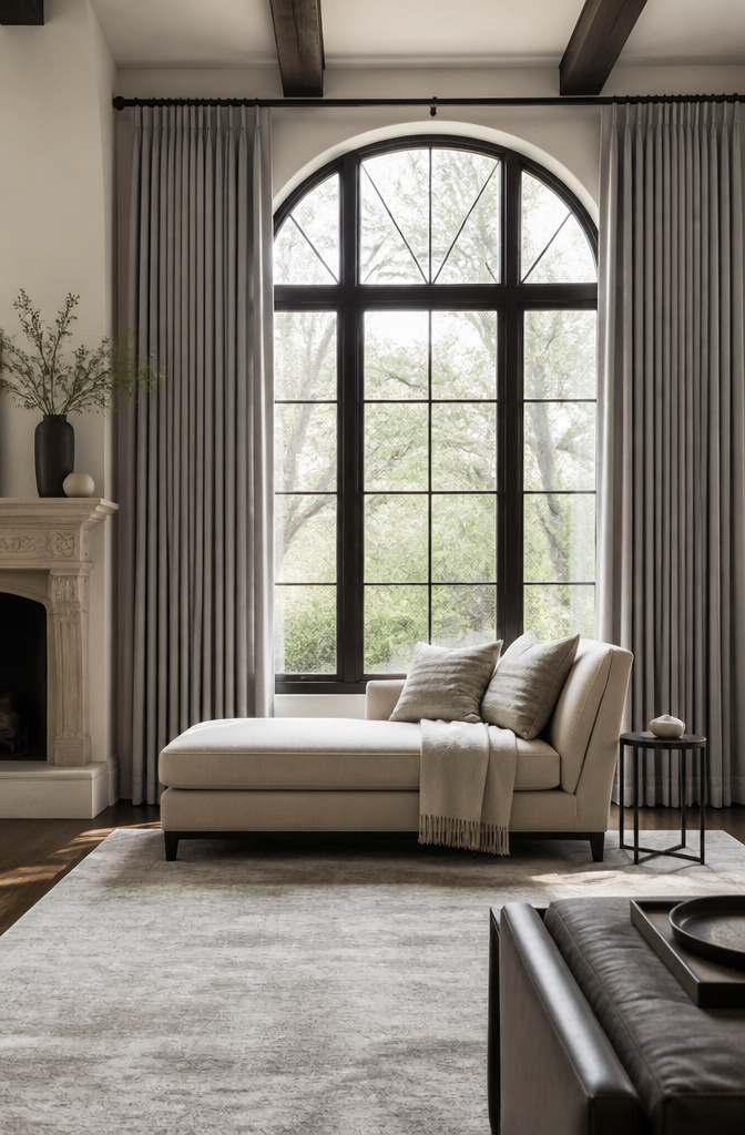 Made-to-measure window treatments in a stylish living space.