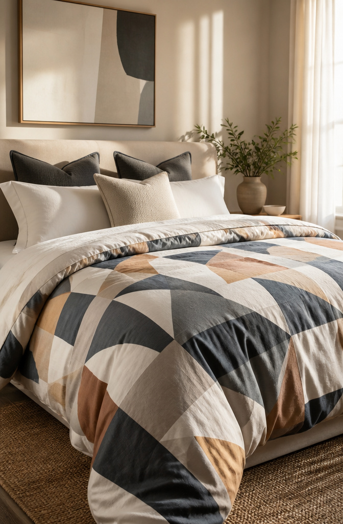A duvet folded at the head of a bed, creating volume.