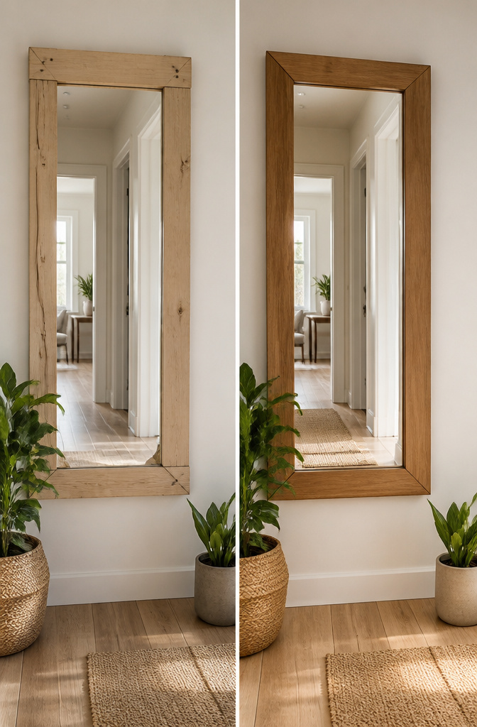 Different framing styles for mirrors displayed in a layout.