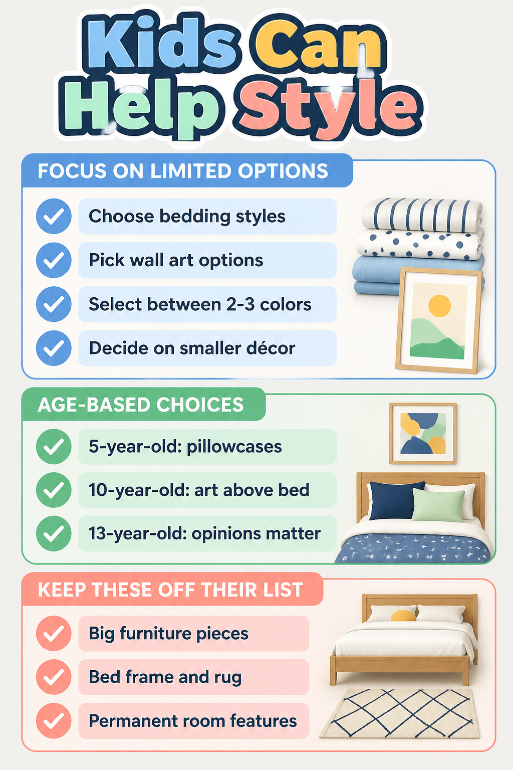 A child selecting decor options in their bedroom.