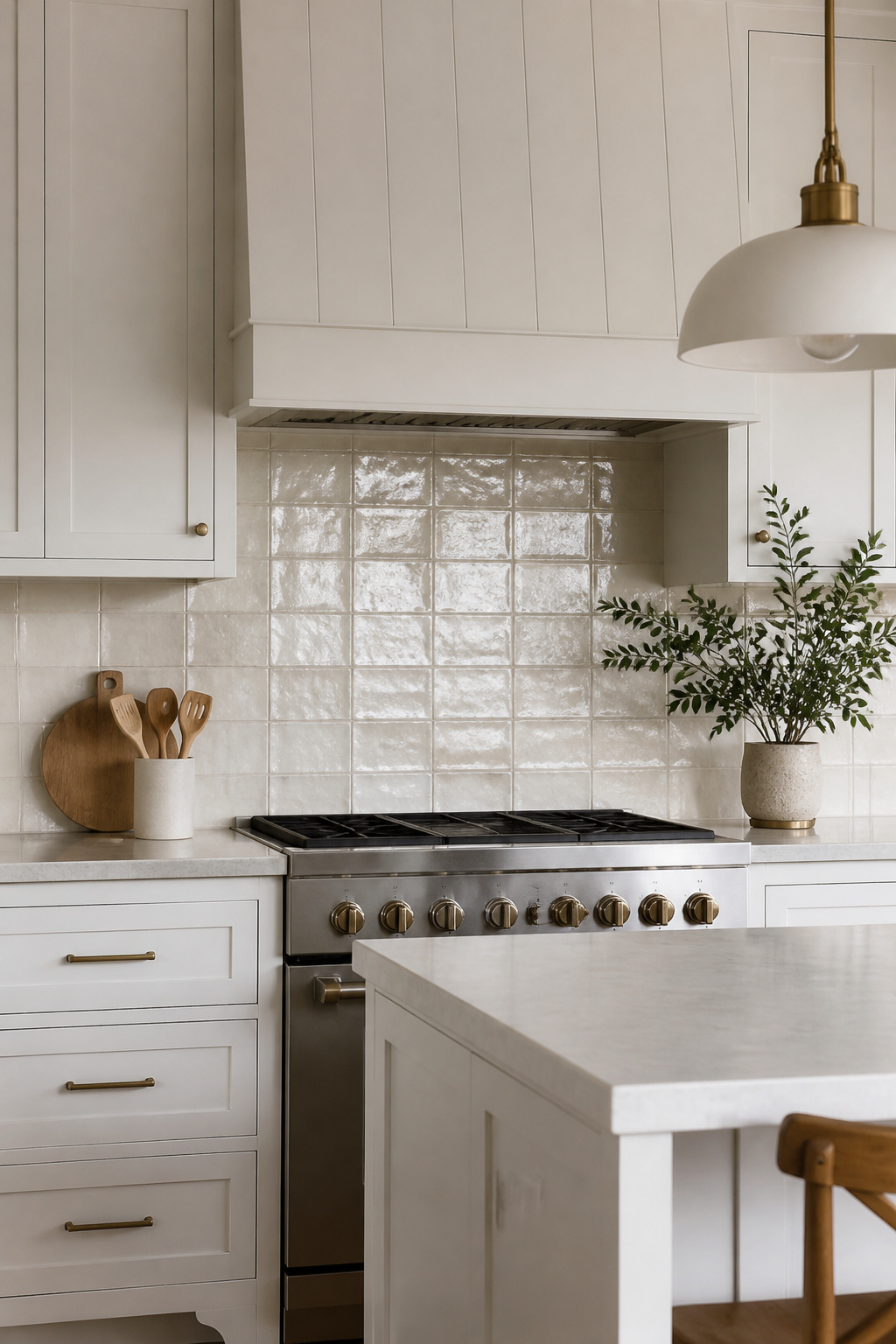 A kitchen featuring artisan and handmade tile backsplash.