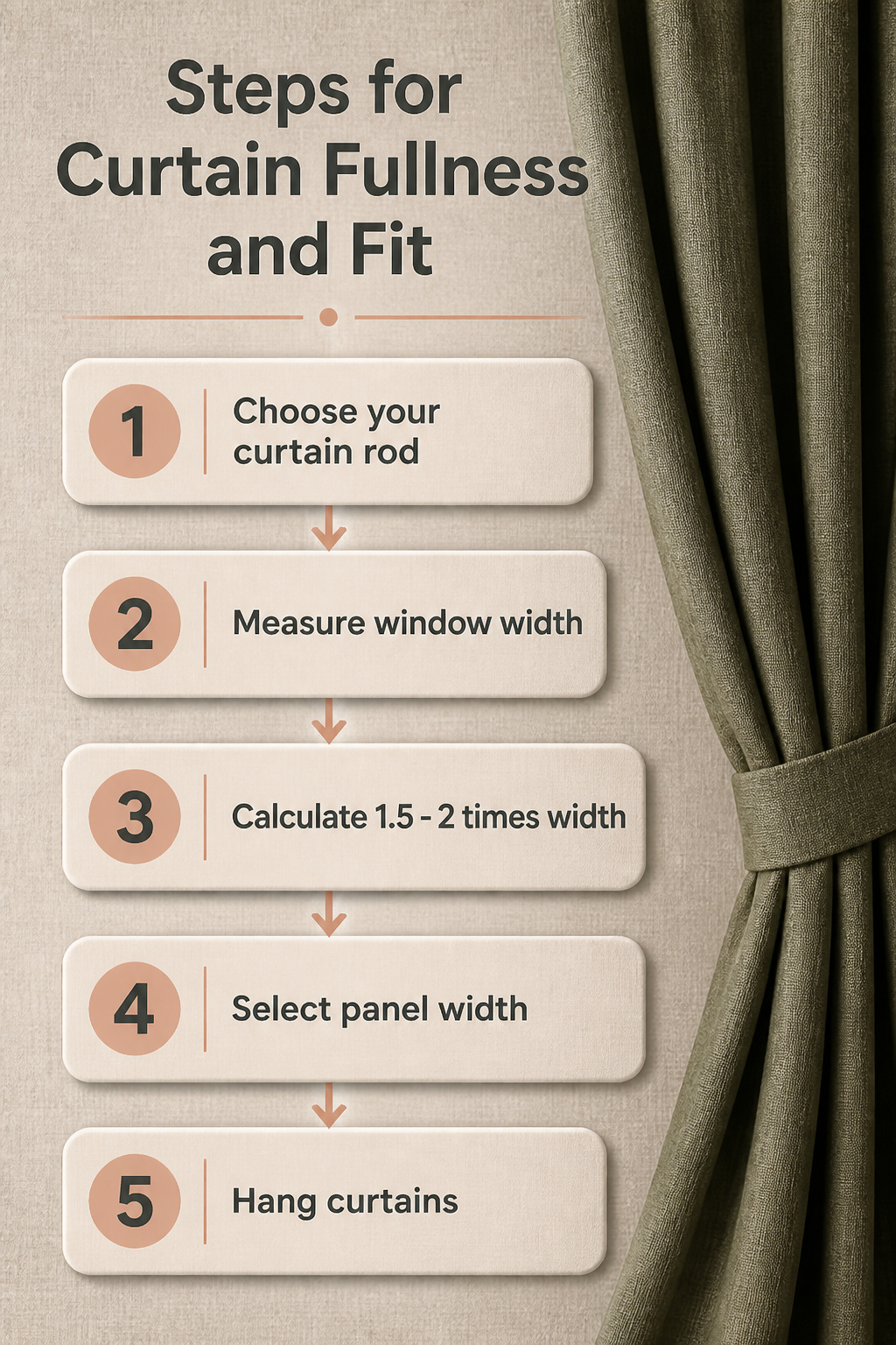 Image showing steps for achieving curtain fullness and fit.