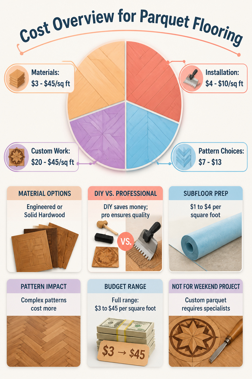 An image detailing the cost overview for parquet flooring.