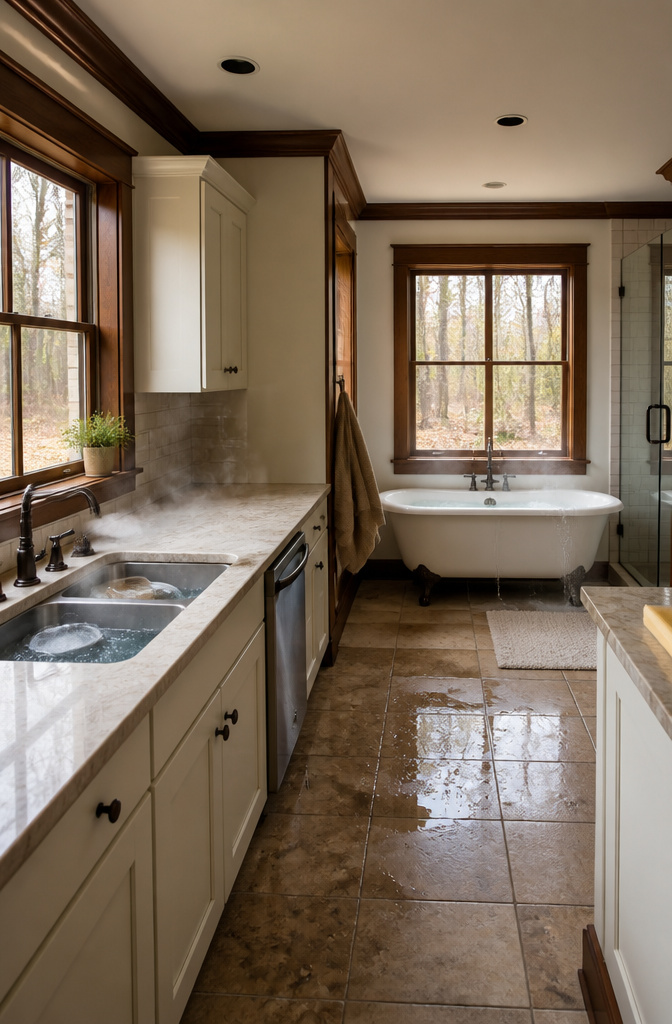 A kitchen sink indicating potential sewer line problems.