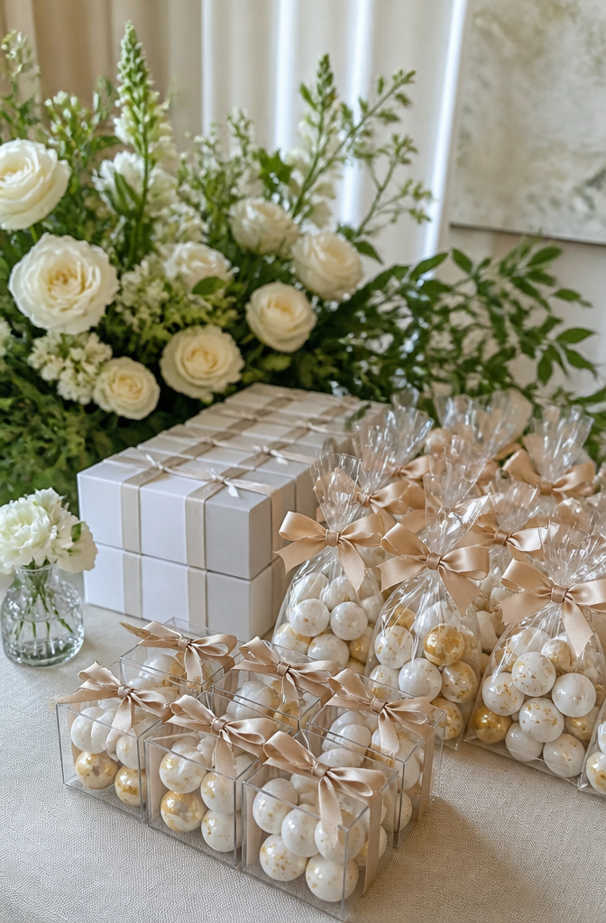 Candy for Wedding Favors and Buffets: Ideas for 2026 10 Customized candy packaging displayed with seasonal elements.