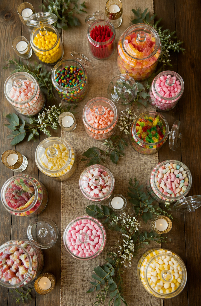 Candy for Wedding Favors and Buffets: Ideas for 2026 11 Bulk candy packages arranged for a wedding.