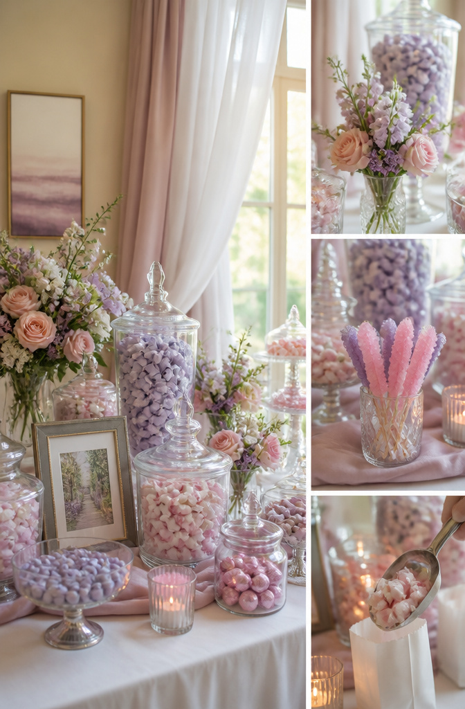 Candy for Wedding Favors and Buffets: Ideas for 2026 12 Pastel-colored candies arranged for a spring wedding theme.