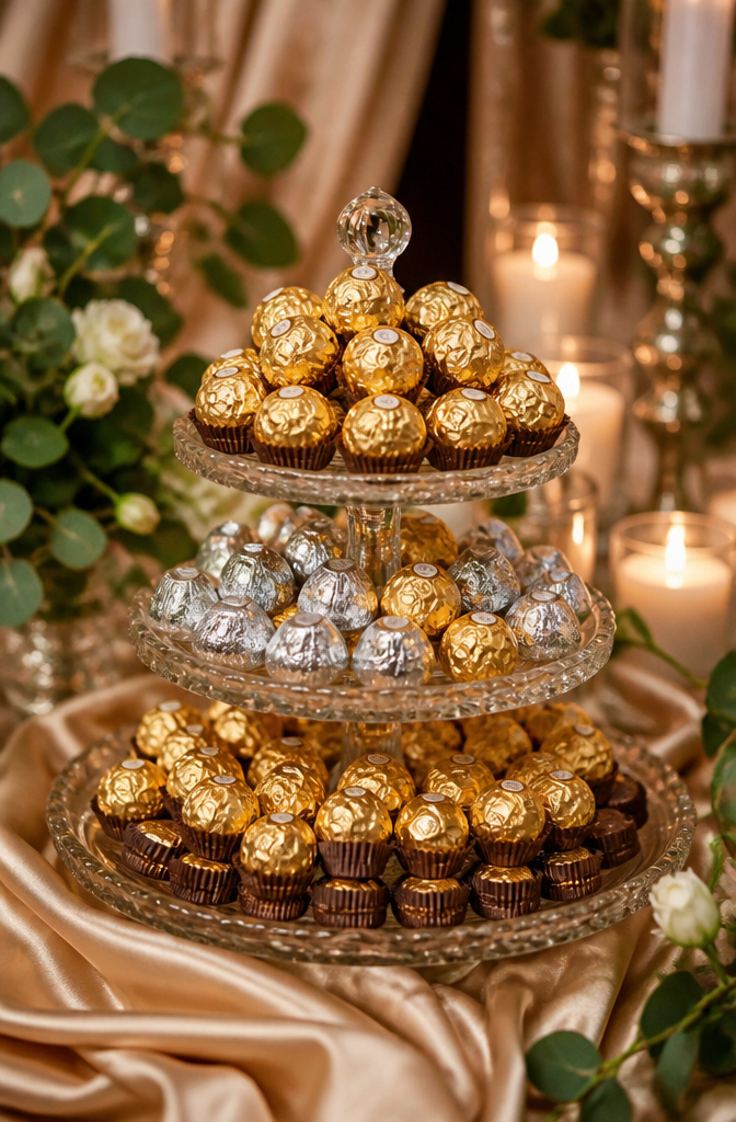 Candy for Wedding Favors and Buffets: Ideas for 2026 4 A display of Hershey Kisses in a wedding setting.