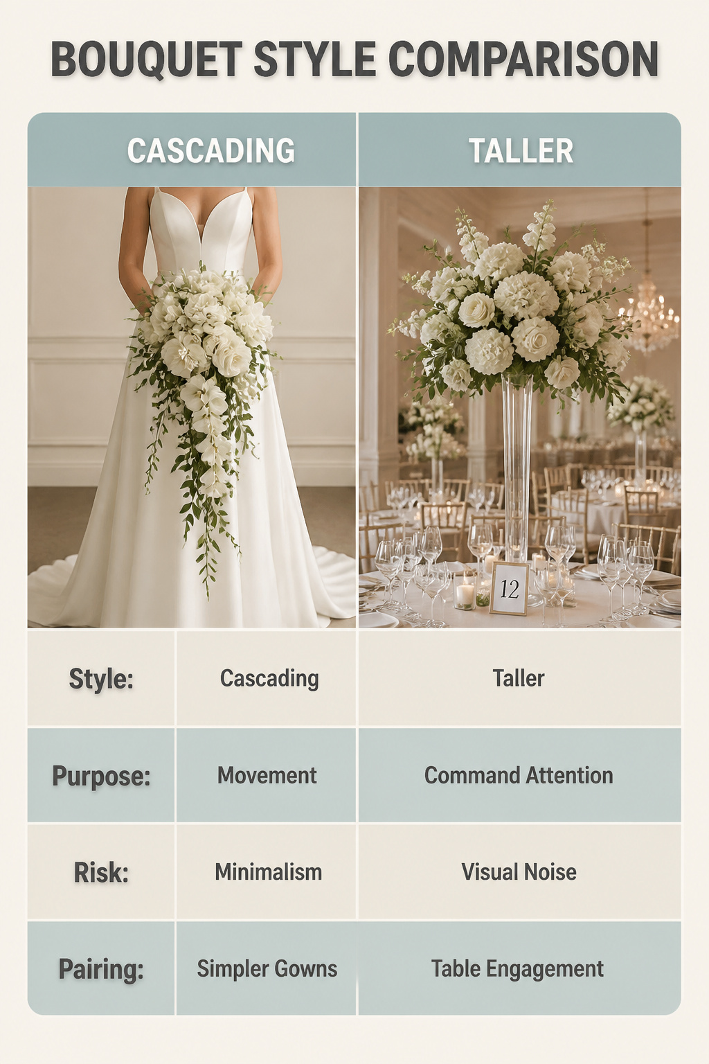 A cascading bouquet displayed at a wedding.