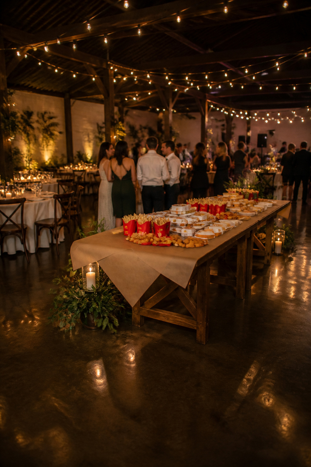 A box of McDonald's burgers and nuggets at a wedding reception.