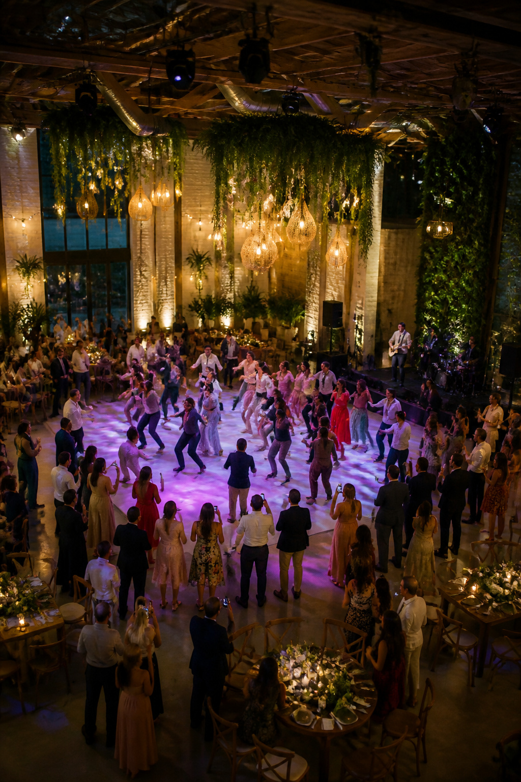 Guests participating in a dance mob at a wedding.