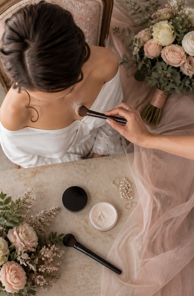 Wedding Makeup: A 10-Step Guide to Your Bridal Look 5 A brush loaded with setting powder ready for application.