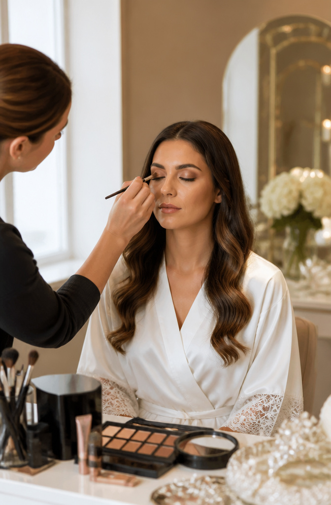 Wedding Makeup: A 10-Step Guide to Your Bridal Look 8 Eye makeup application in a well-lit studio with various products.