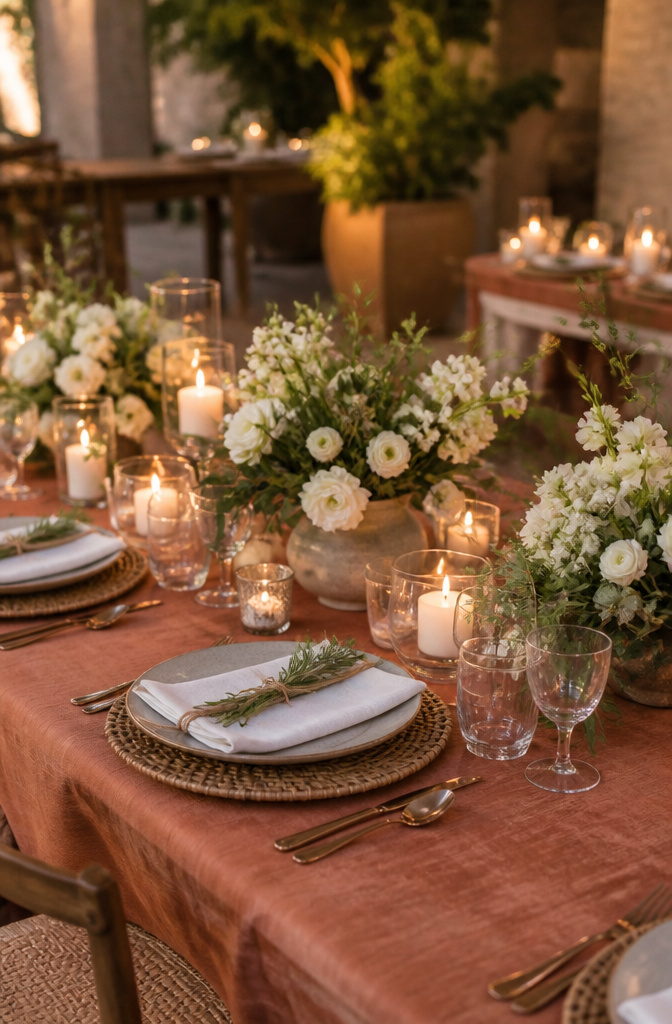 10 Reception Decor Ideas for Every Wedding Style in 2026 5 Tall floral centerpieces on tables at a wedding reception.