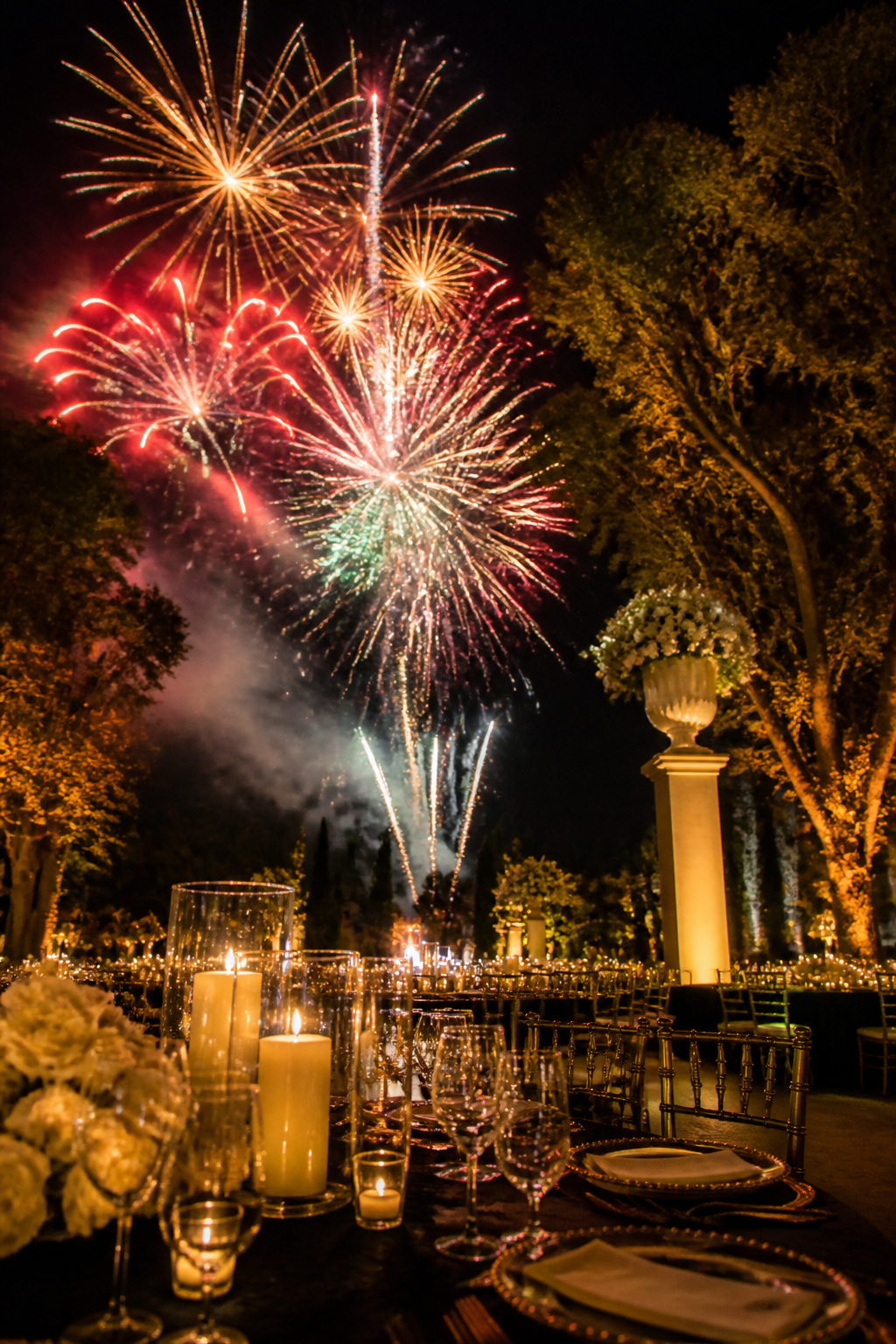 Fireworks show during a wedding celebration.
