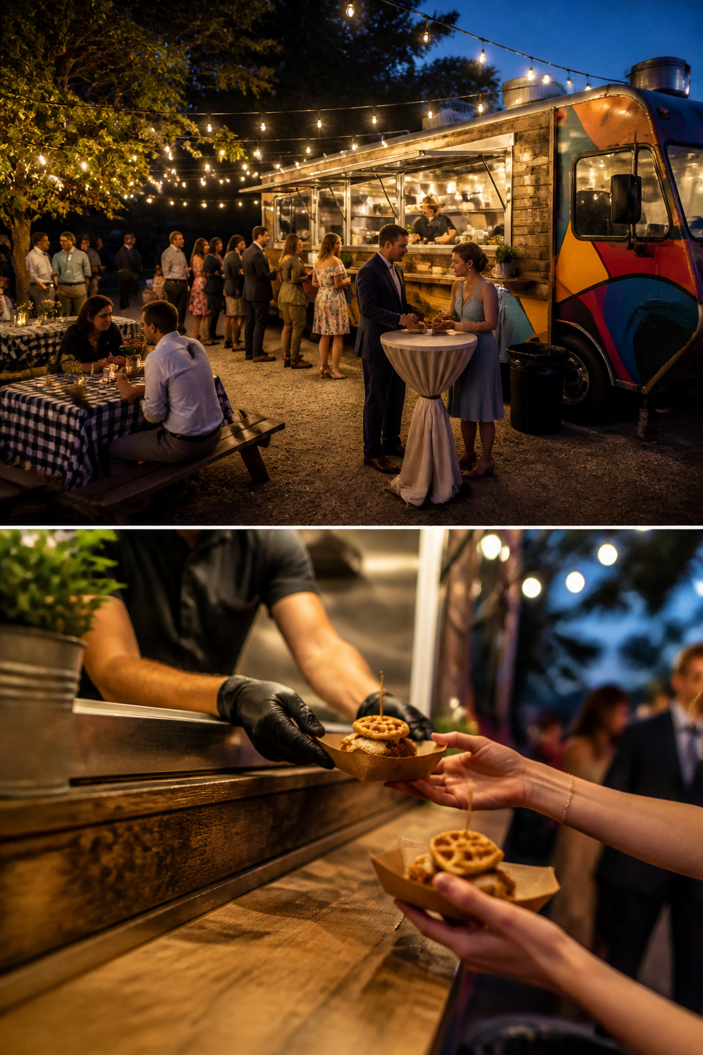 Food truck serving snacks at a wedding reception.