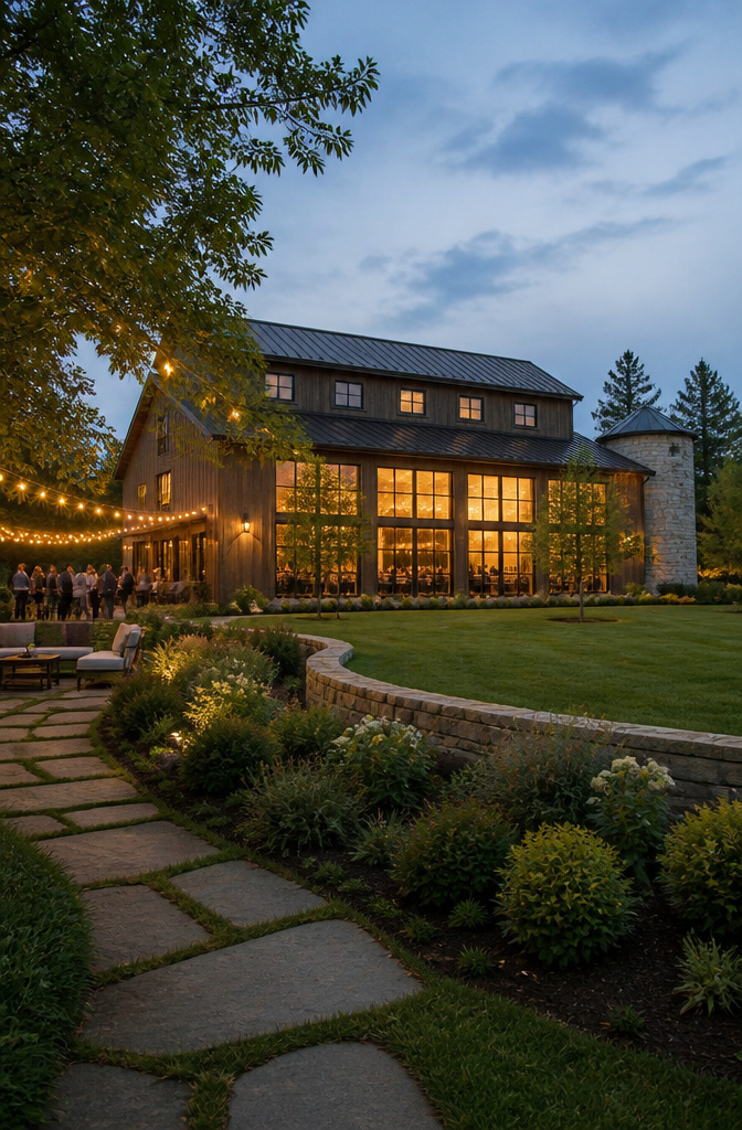 8 Wedding Ideas Places You Can Actually Book for 2026 4 A rustic wedding barn with large windows at Cedar Lakes Estate.