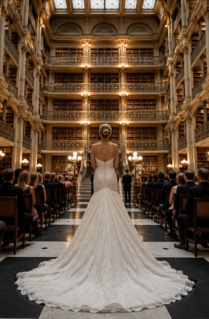 8 Wedding Ideas Places You Can Actually Book for 2026 5 Gilded cast-iron balconies filled with books in a historic library.