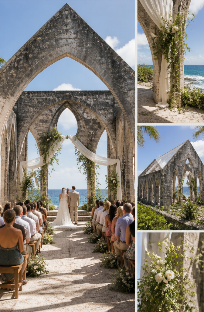 8 Wedding Ideas Places You Can Actually Book for 2026 8 An open-air church structure with Gothic arches in Bermuda.