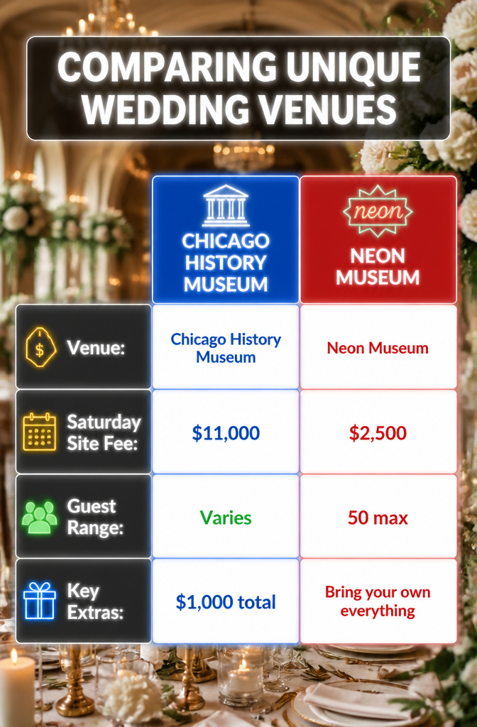 8 Wedding Ideas Places You Can Actually Book for 2026 9 A chart comparing site fees for different wedding venues.