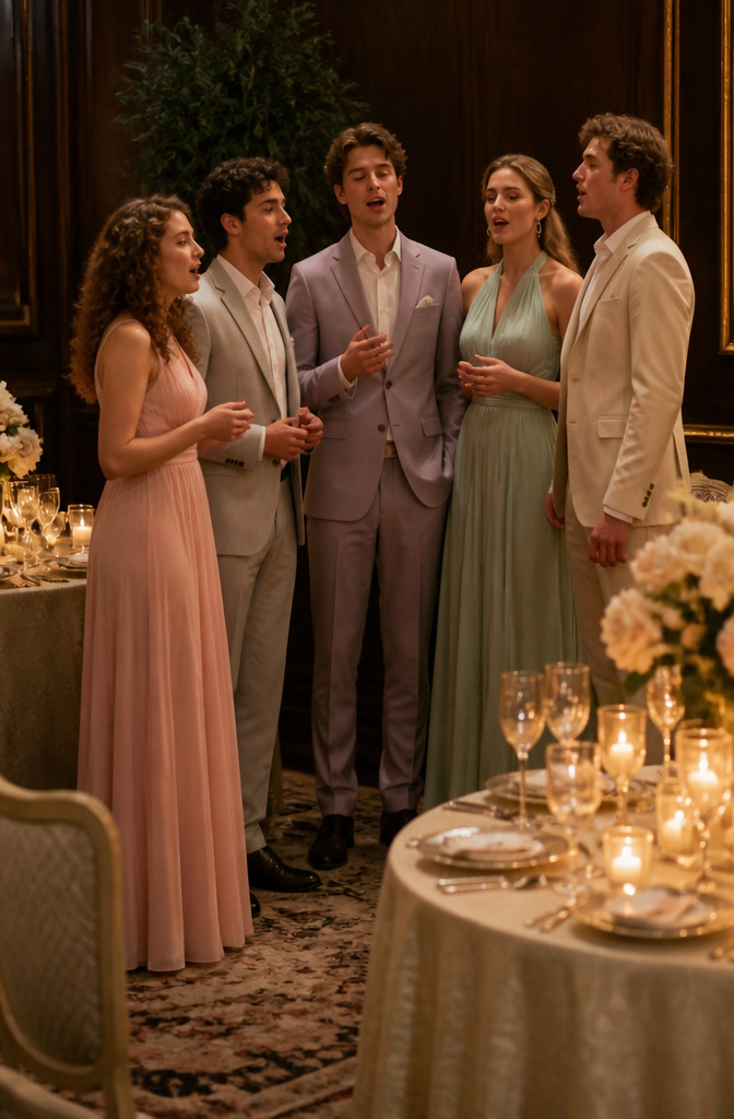 A cappella group performing at a wedding reception.