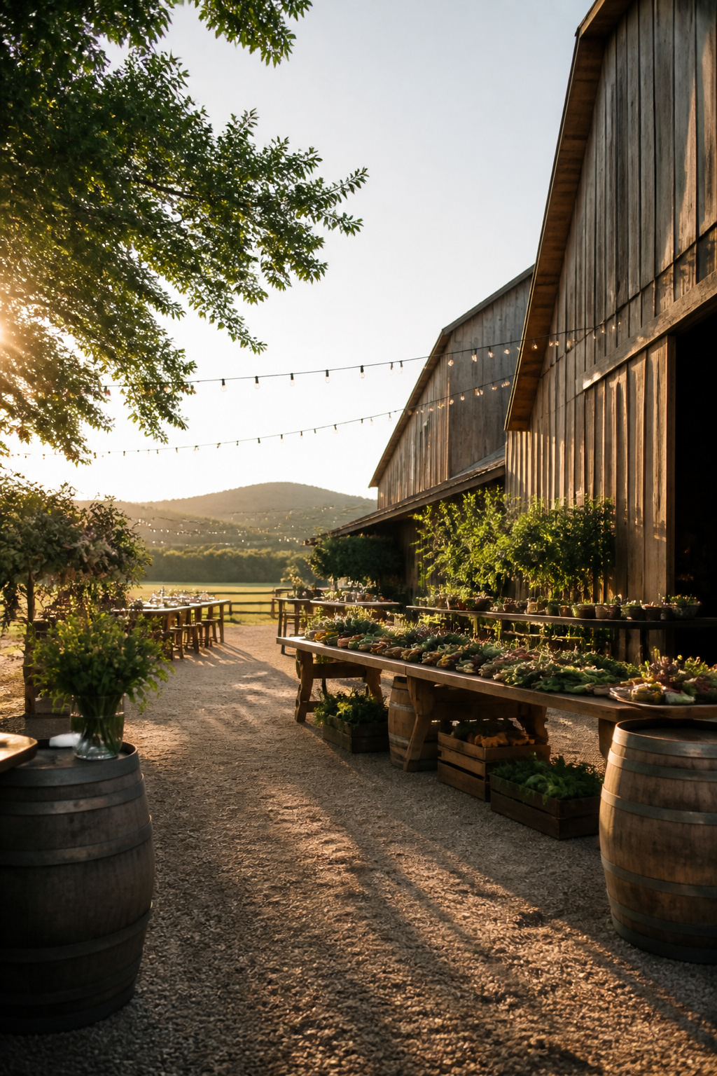 Fresh vegetables and grains displayed at a farm-to-table station.