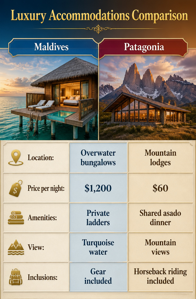 A comparison of luxury accommodations in various destinations.