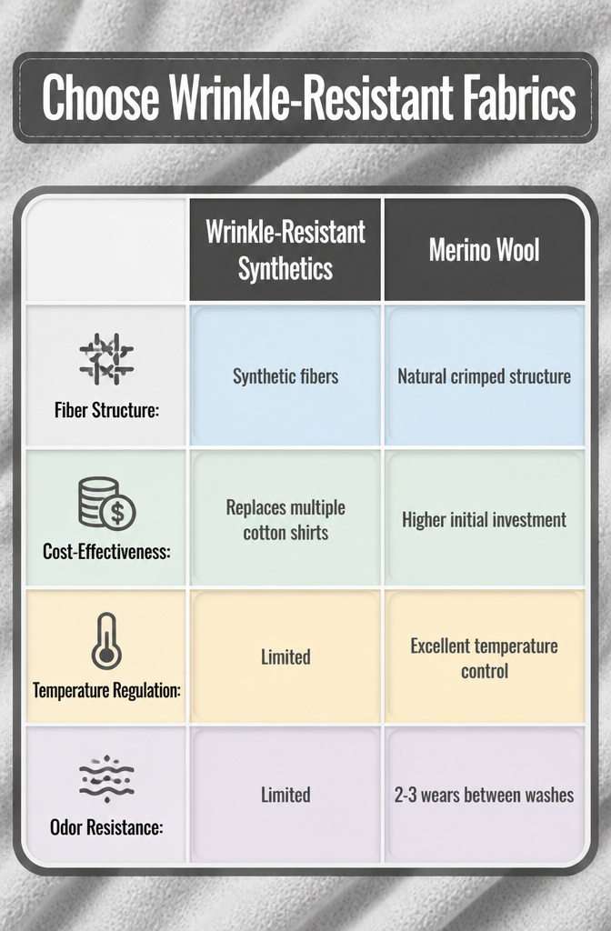 How to Pack Without Wrinkling Clothes: 7 Steps for 2026 2 Information image highlighting wrinkle-resistant fabrics for travel.