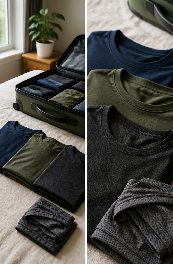 Different types of shirts suitable for travel and laundry.