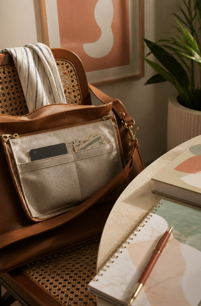 Packing Tips for Travel: 15 Steps for Stress-Free Trips 16 A flat pouch secured inside a crossbody bag with essentials.
