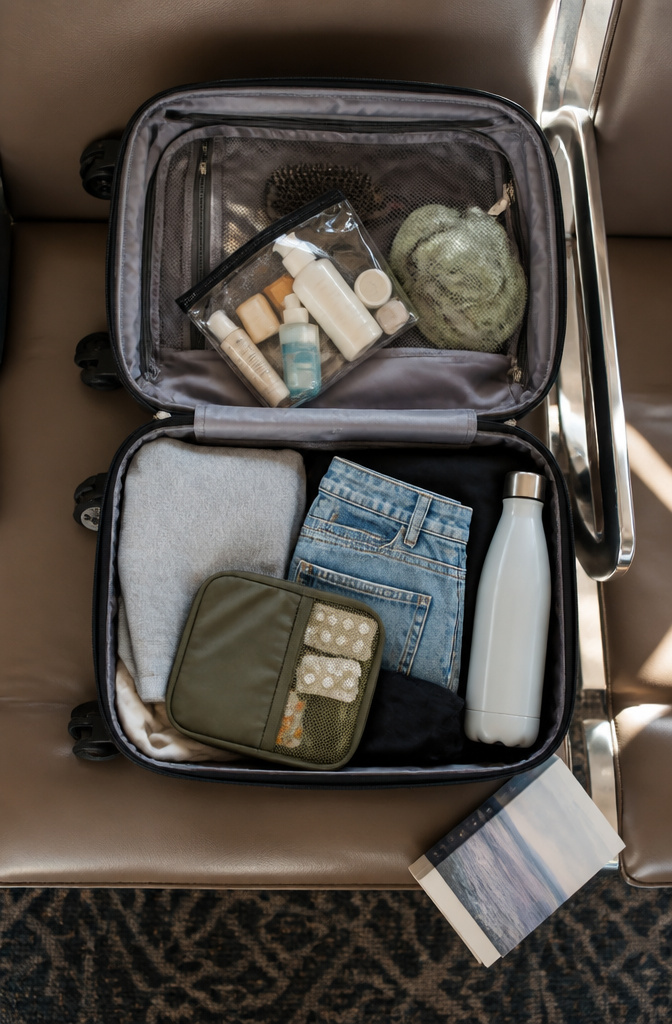 Packing Tips for Travel: 15 Steps for Stress-Free Trips 8 A carry-on bag with essential items visible for travel.