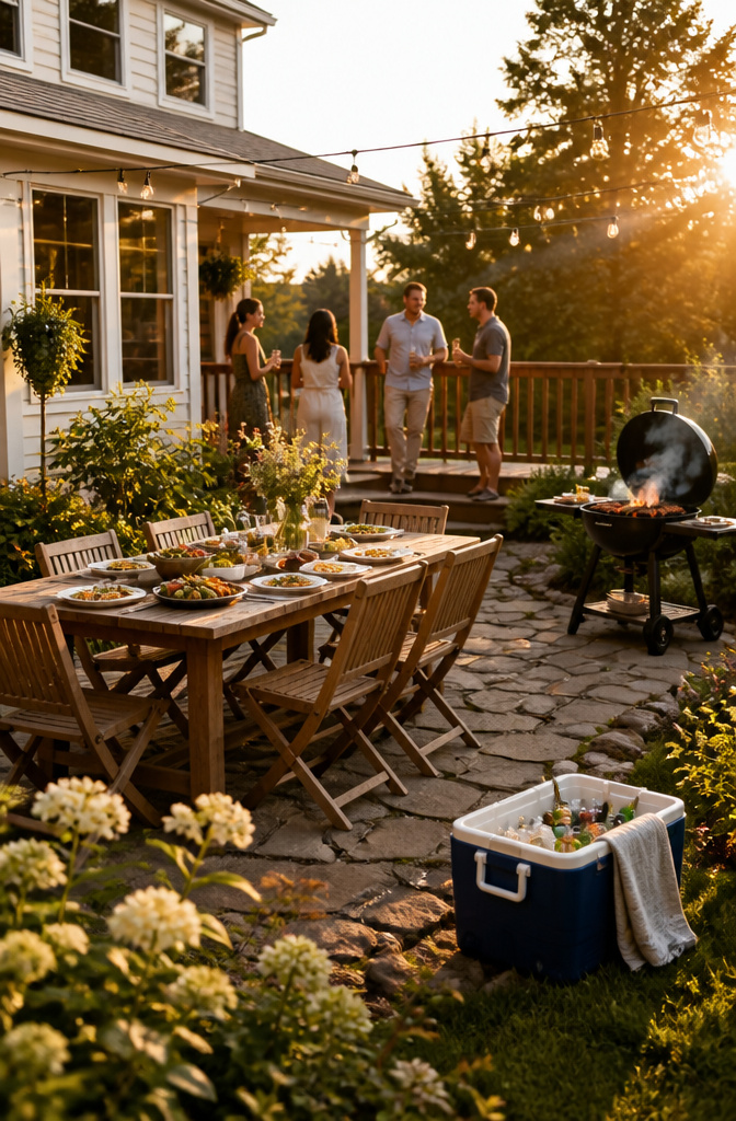 20 Summer Bucket List Ideas to Make 2026 Your Best Season 2 People gathered around a grill at a backyard BBQ, enjoying the outdoors.