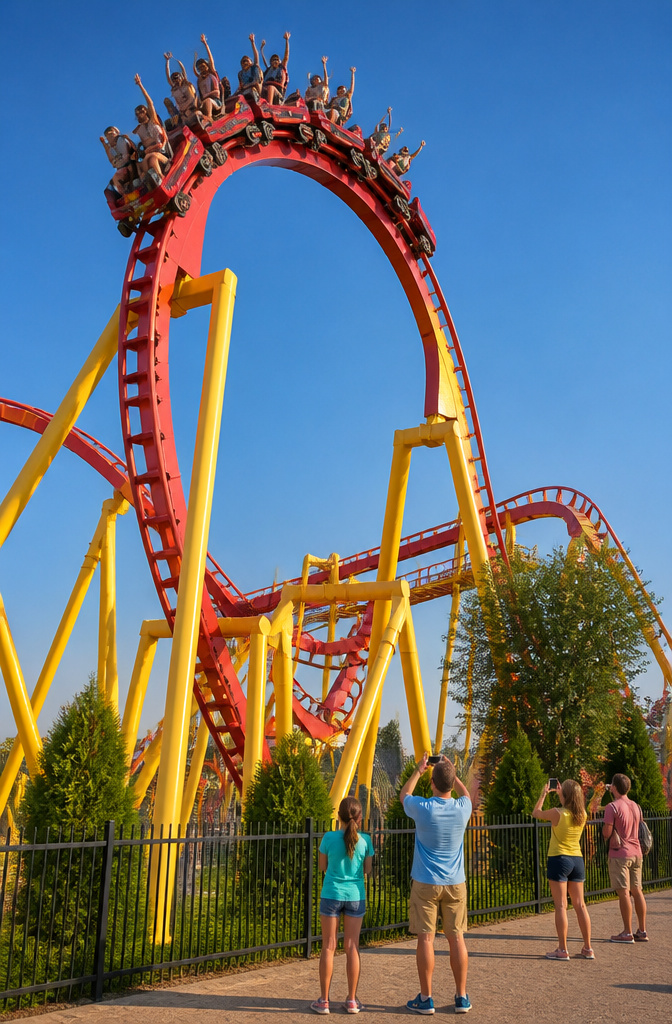 20 Summer Bucket List Ideas to Make 2026 Your Best Season 5 Families at an amusement park, with rides and attractions in the background.