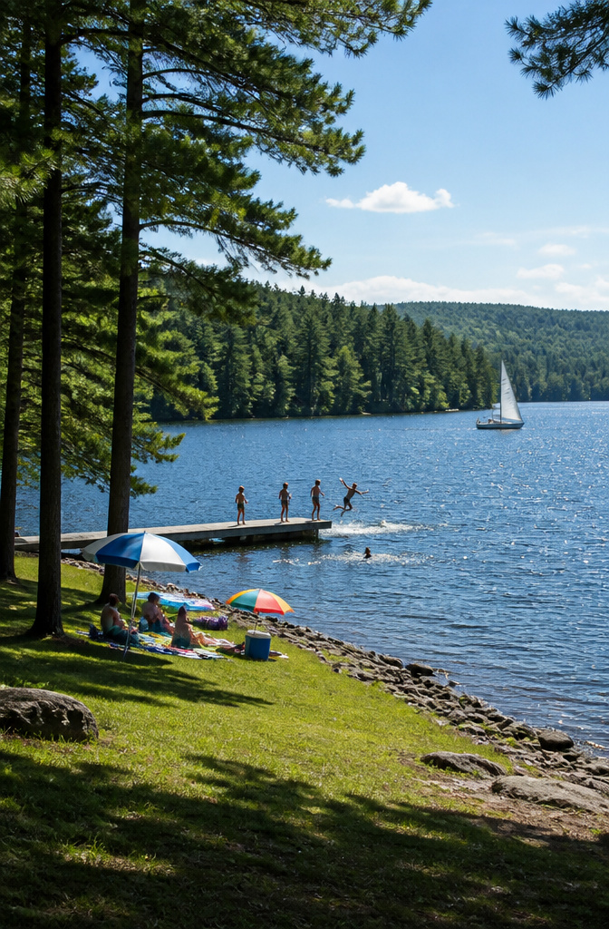 20 Summer Bucket List Ideas to Make 2026 Your Best Season 7 A person swimming in a lake surrounded by trees on a sunny day.