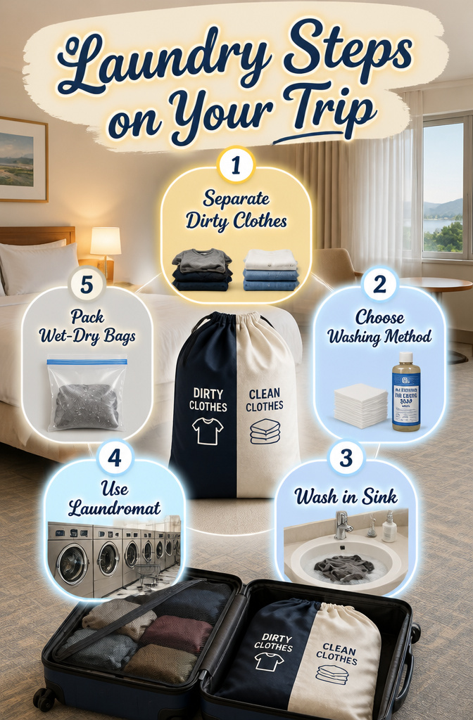 A laundry bag used for organizing clothes while traveling.