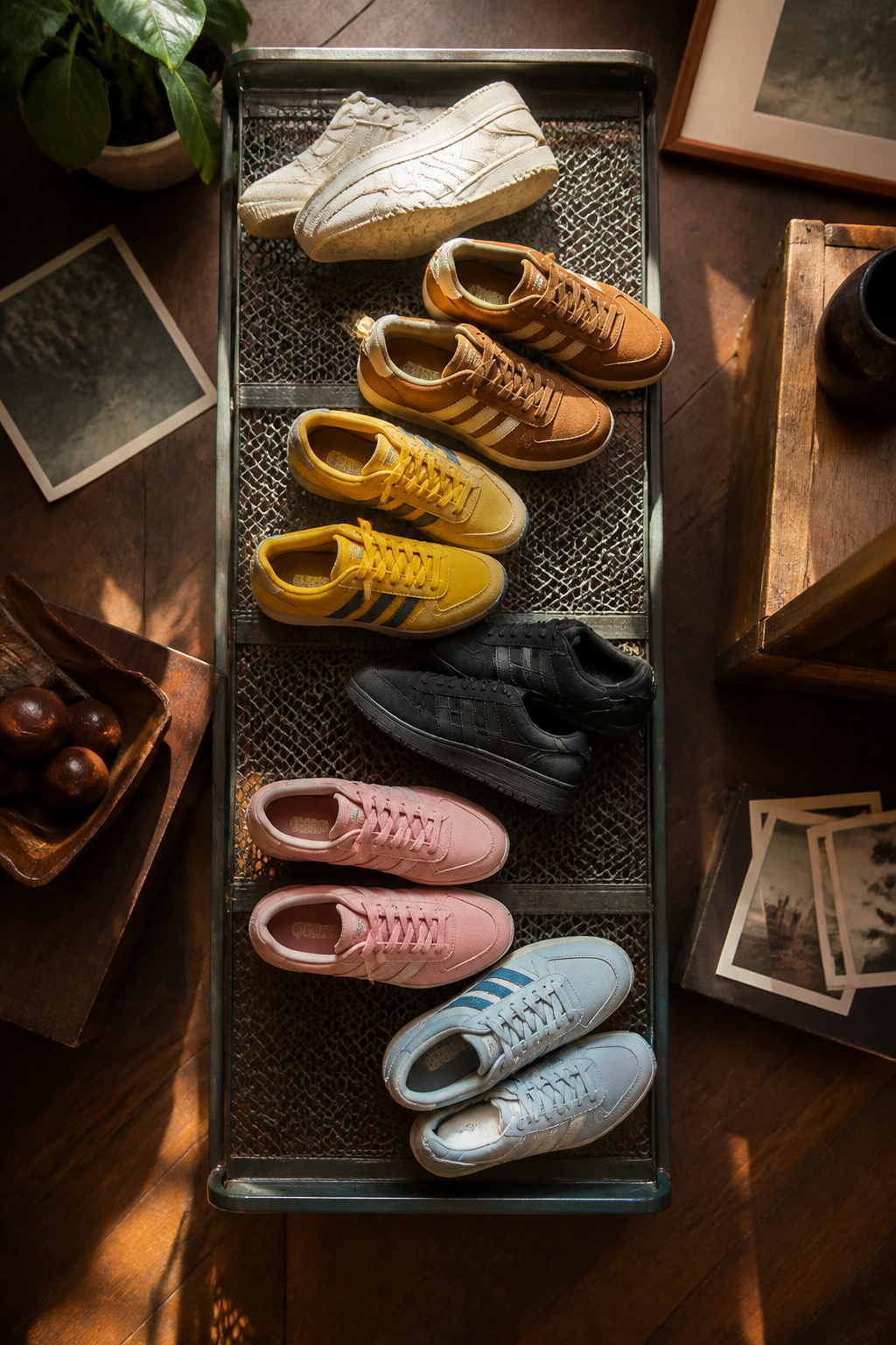 A design-focused image highlighting various Bad Bunny shoe features.