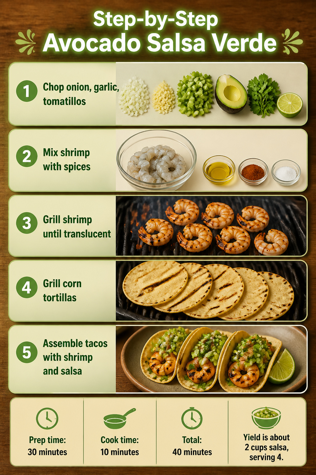 Instructions for making avocado salsa verde in a numbered list.