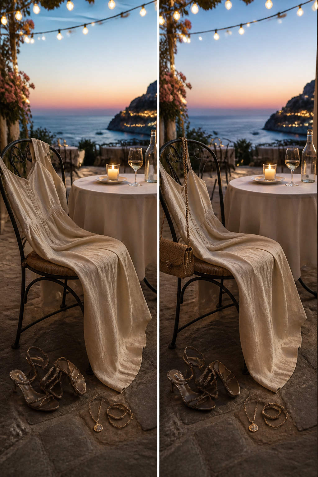 Linen dress styled for both casual and evening wear.