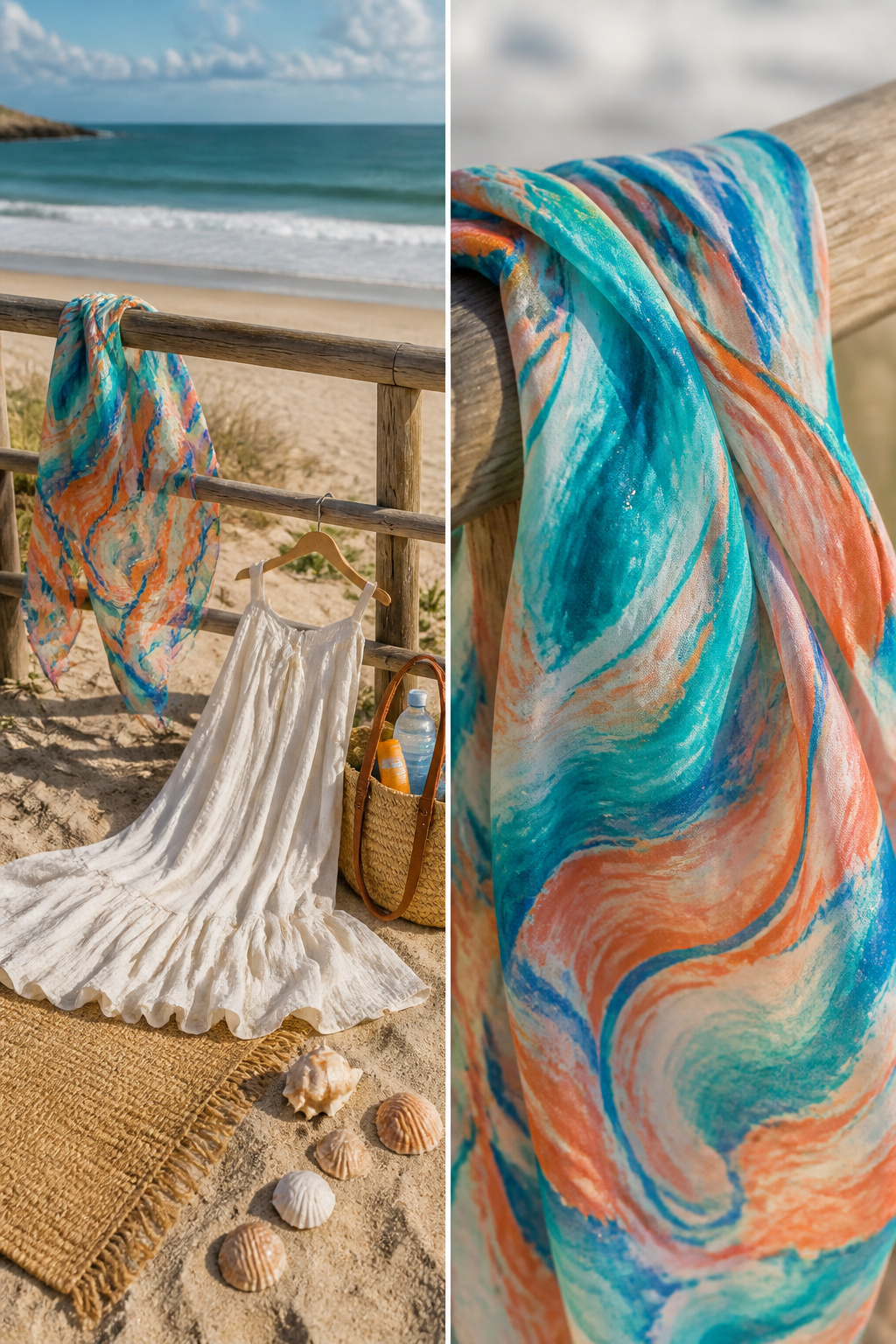 Colorful sarong draped for easy wrapping at the beach.