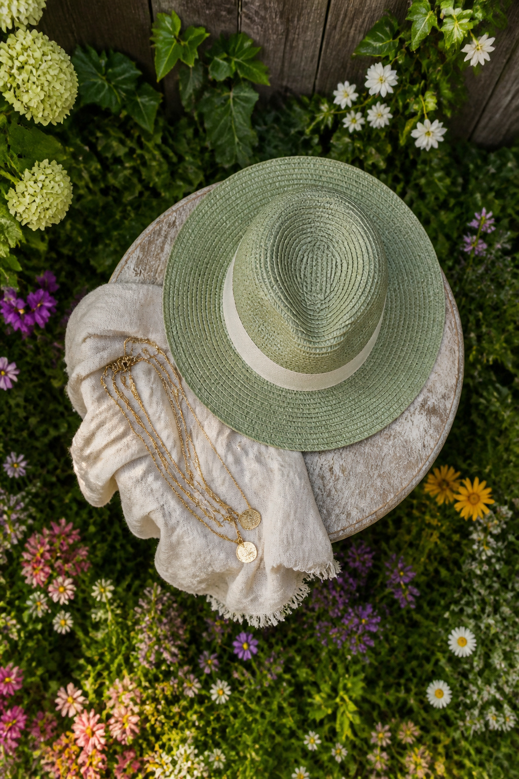 A large brim straw hat displayed in various color options.