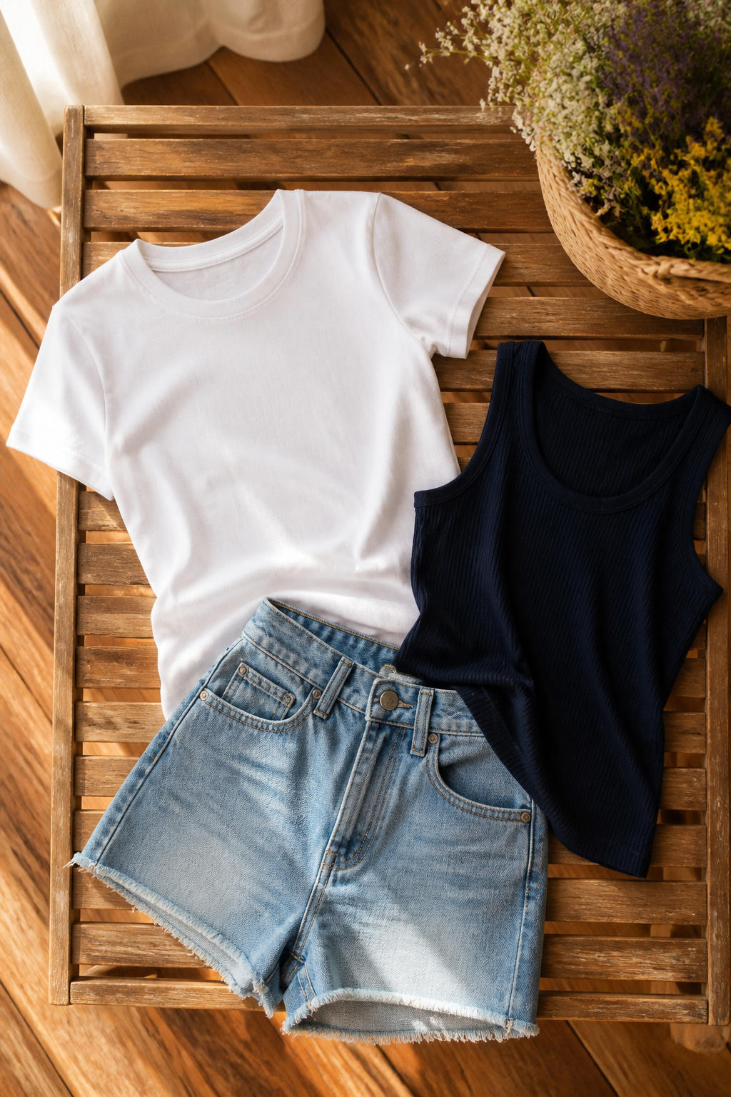 A white tee and a relaxed tank top displayed together.