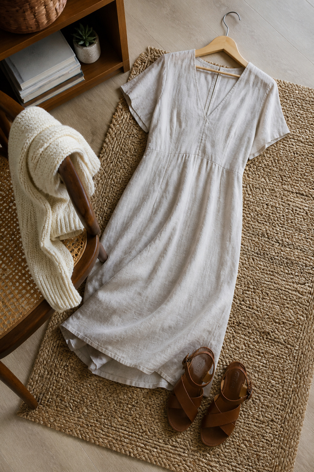 A linen dress displayed, highlighting its versatility for summer wear.