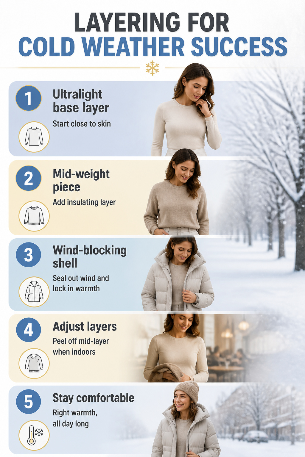 An informational graphic on cold weather layering techniques.