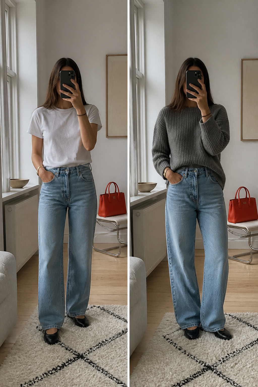 A colorful outfit reflecting modern Scandinavian style.