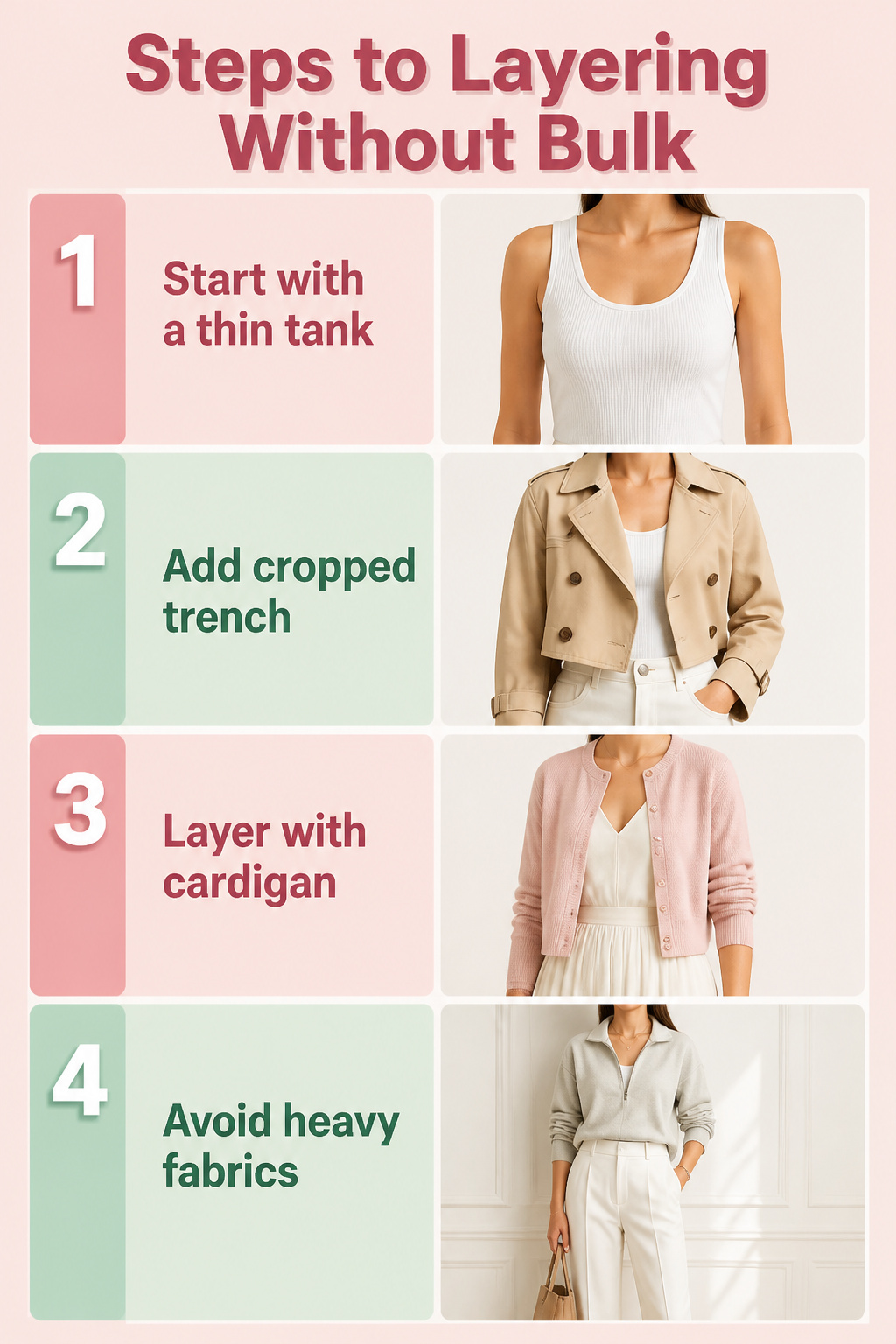 A cropped trench over a tank top and capris on a hook rack.