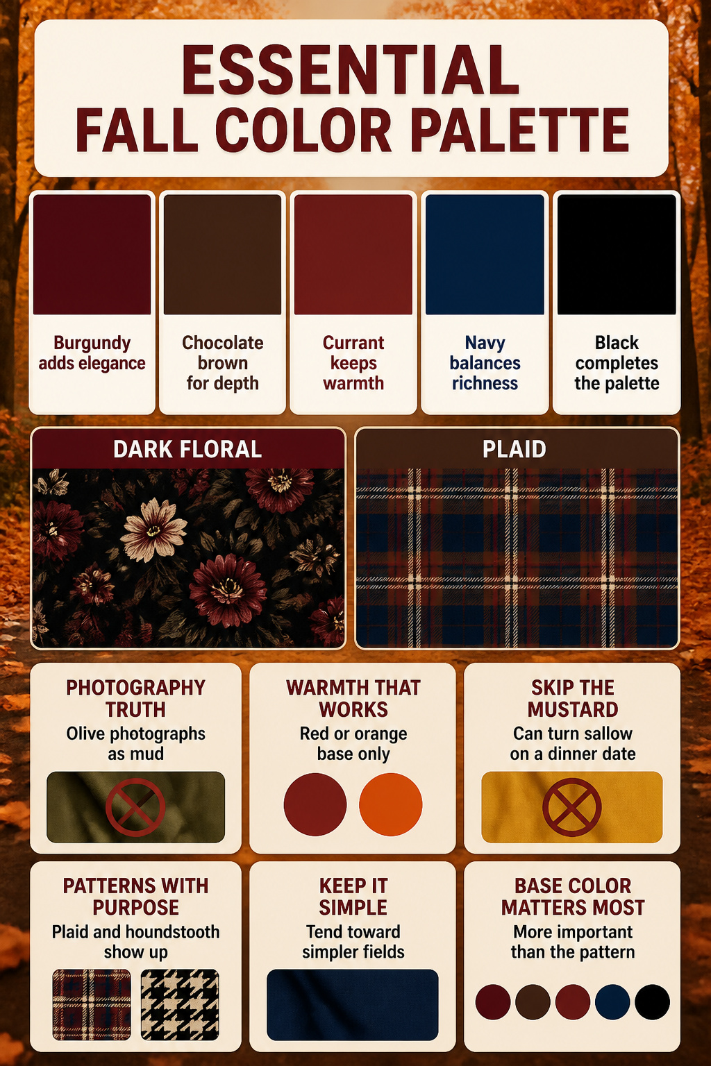 A color palette for fall date night outfits displayed.