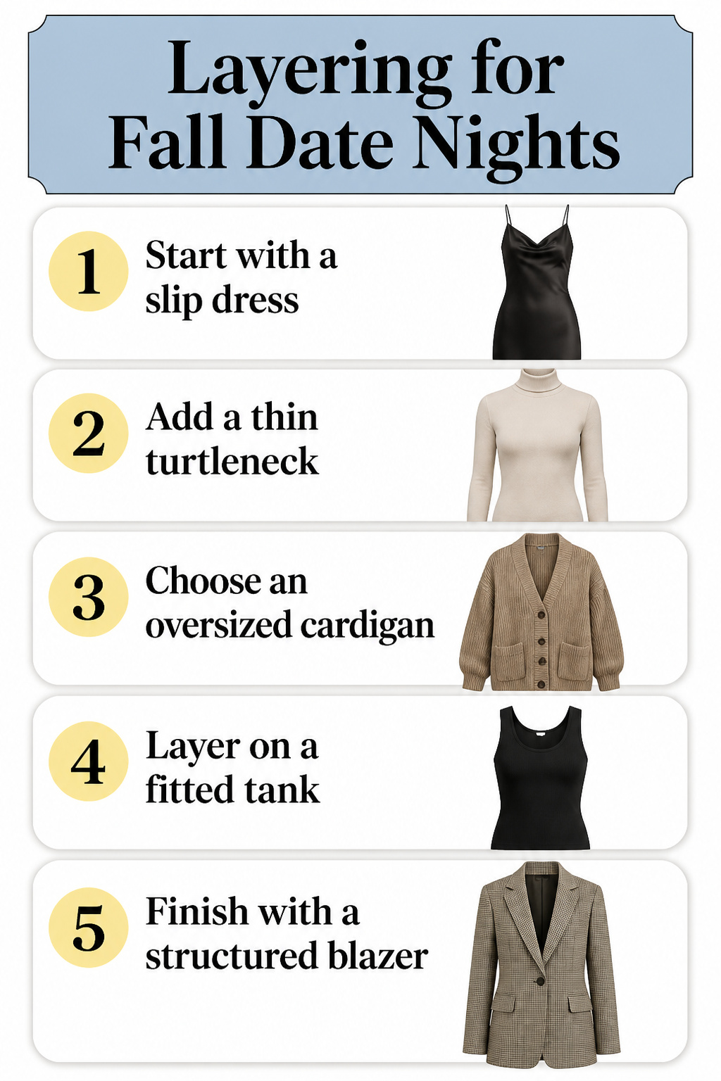 Layering options for fall date nights displayed together.