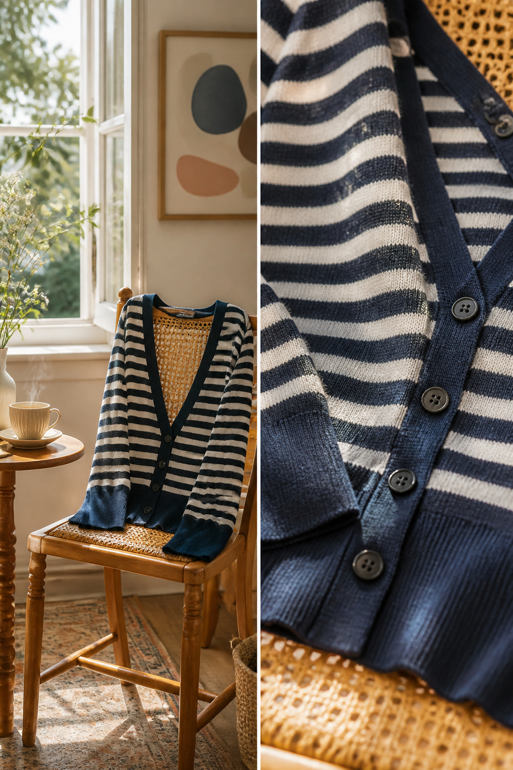 A lightweight cardigan draped over a chair.