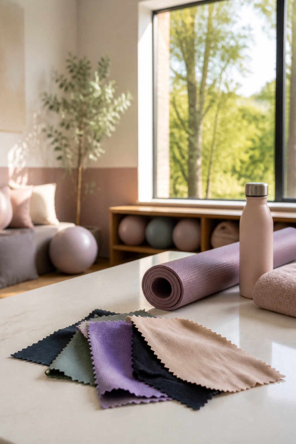 Different fabric swatches ideal for Pilates clothing.
