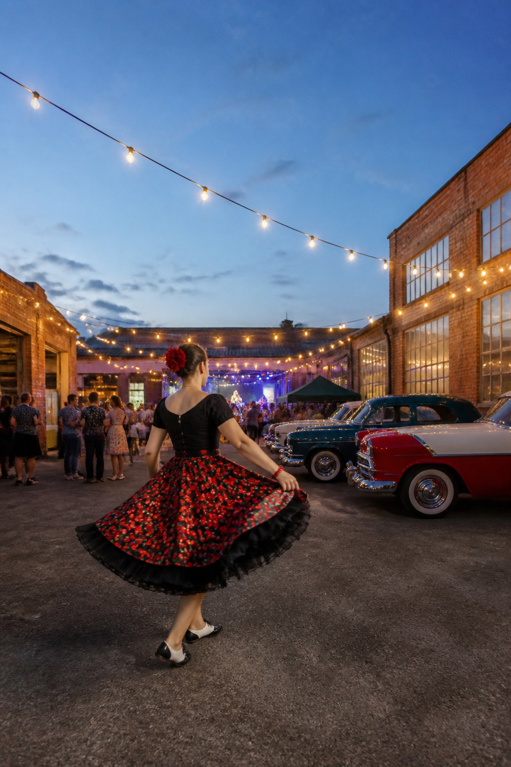A modern outfit featuring elements of rockabilly fashion.